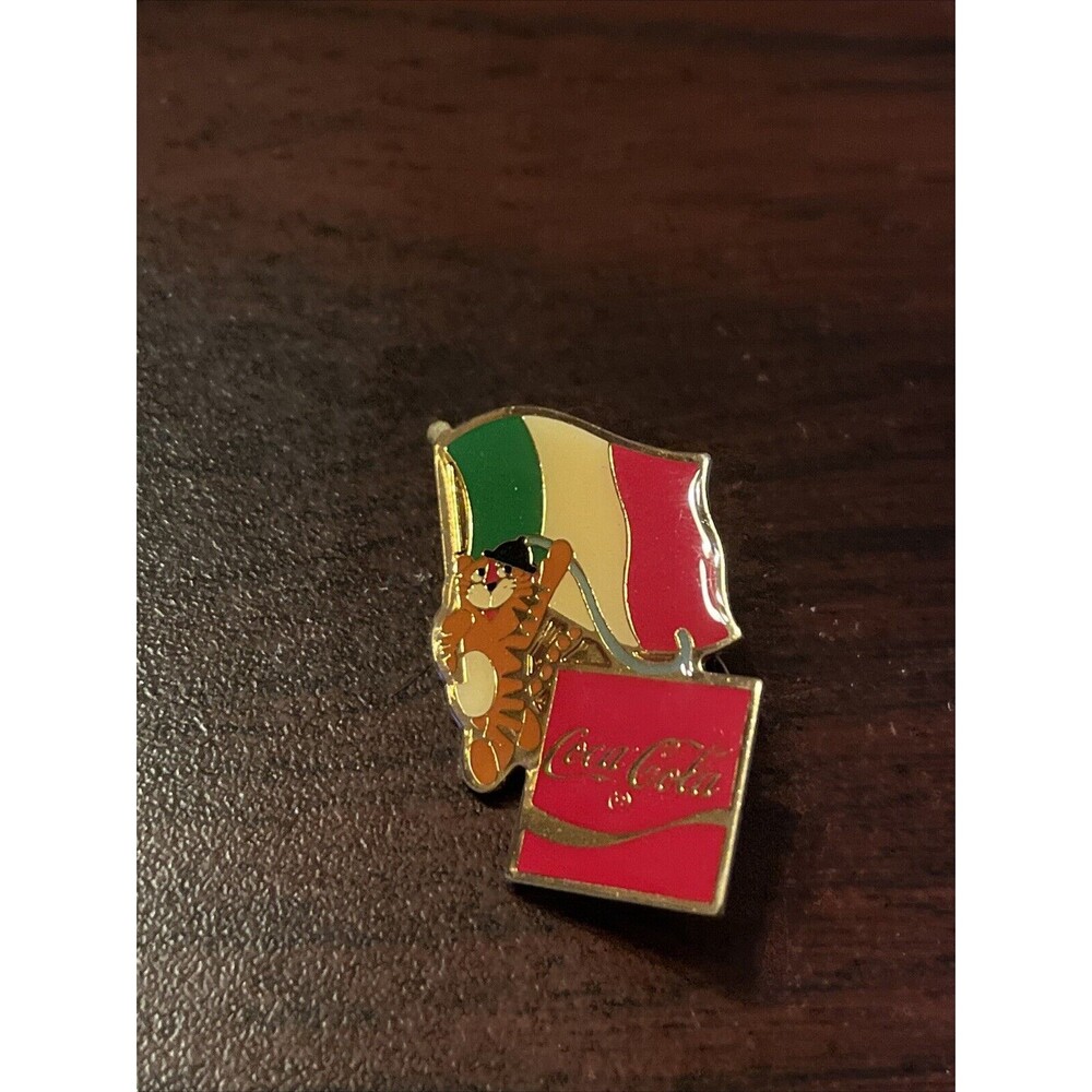 1988 Seoul Olympics Coca Cola Hodori Tiger Italy Flag Lapel Pin